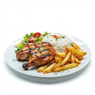 1/2 Pollo A La Brasa Con Ensalada Con Patatas Y Arroz