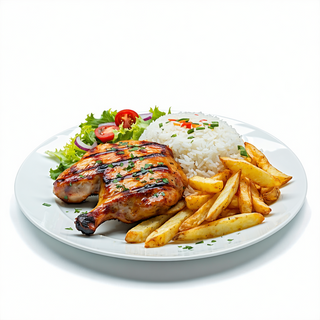 1/2 Pollo A La Brasa Con Ensalada Con Patatas Y Arroz
