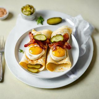 Naleśnik 2 szt. z jajkiem, majonez, boczek, ogórek kiszony