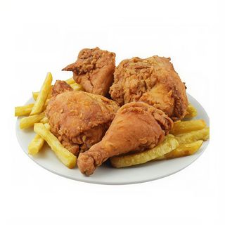 Medio pollo Broaster con patatas y ensalada