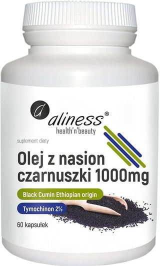 Olej z nasion czarnuszki 2% Black Cumin Ethiopian origin Tymochinon 60 kapsułek Aliness