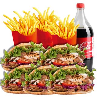 5 Kebab + 3 Patatas + Coca-Cola (1.25 Lt.)