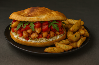 Bagheta cu piept de pui  + cartofi wedges 650g + bautura la alegere