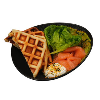 Waffles with salmon & avocado mousse
