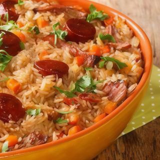 arroz de pato com agua com gás