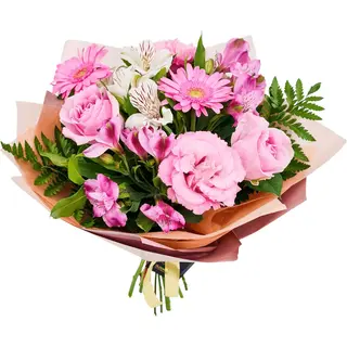 Buchet cu trandafiri, alstro si gerbera