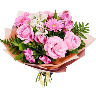 Buchet cu trandafiri, alstro si gerbera 