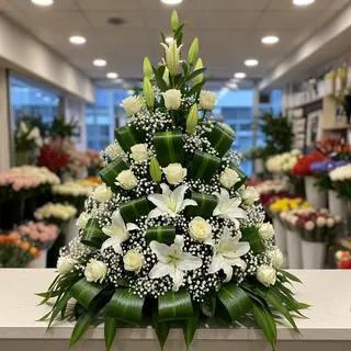 Arrangement Funéraire Blanc – 40 Fleurs