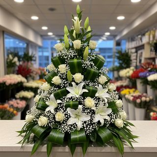 Arrangement Funéraire Blanc – 40 Fleurs