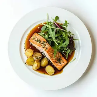 Salmón con patatas y ensalada