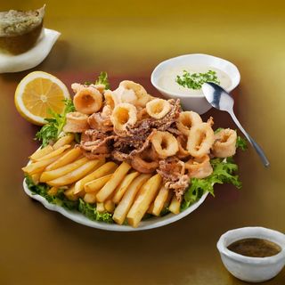 Fritto misto di pesce con patatine fritte