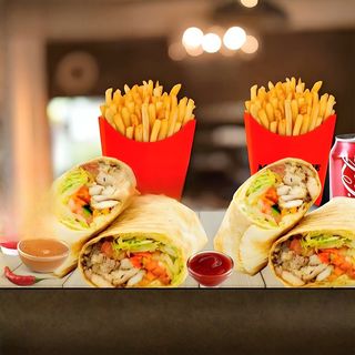 2 Shawarma GOURMANDE  + 2 FRITES + 2 COCA COLA!