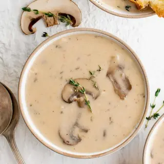 Creamy or Clear Mushroom Soup Served With House Bread