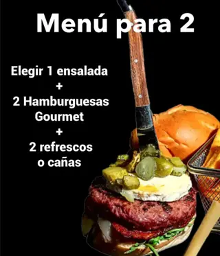 Menú para 2 (1 ensalada + 2 Burgers + 2 bebidas)