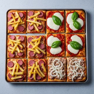 1/3 di teglia würstel e patate & 1/3 Margherita & 1/3 tonno e cipolla