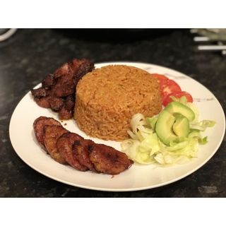 Jollof Rice + Plantain + Salad + Beef
