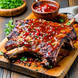 Coasta de purcel la gratar cu dulceata de ardei iute