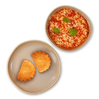 Rissóis de Camarão com Arroz de Tomate