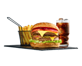 Zestaw Cheese Bacon Burger z frytkami i napojem