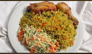 Fried rice x seasoned chicken and plantain 