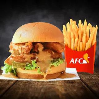 Cheezy Chick’N’Burger + Frites