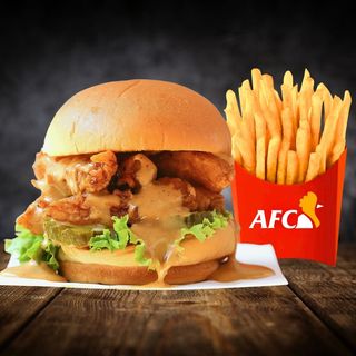 Cheezy Chick’N’Burger + Frites