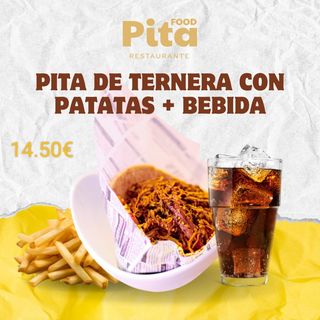 Pita de Ternera más patatas y bebida 