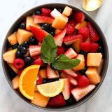 Fruit Salad With A Scoop Of Ice Cream
