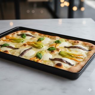 Fiori di zucca, alici e mozzarella in teglia