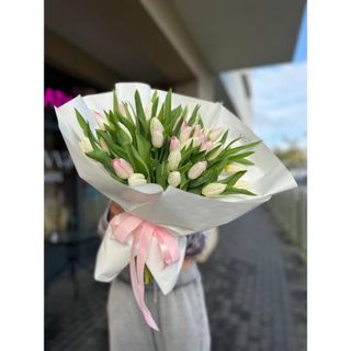Bukiet tulipanów 35 szt biało różowe