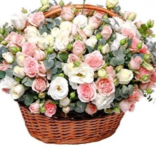 B_016 Korpa s trosicom ružama i liziantusom