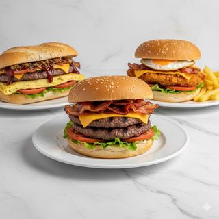 Baguete Carne Hamburguesa, Bacon, Queso, Cebolla, Orégano Y Salsa Barbacoa