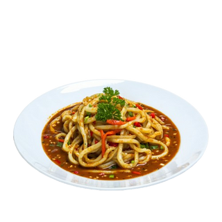 Wudong frito con salsa curry