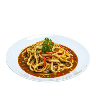 Wudong frito con salsa curry