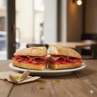 Bocadillo de pan tumaca y embutido