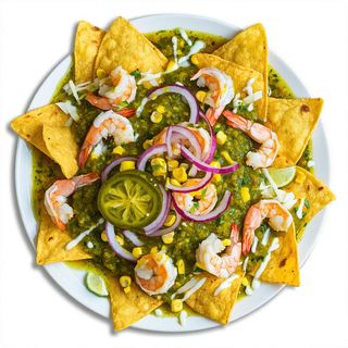 Chilaquiles Verdes con Gambas (para 2 personas)