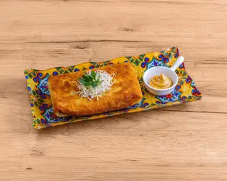 Taco de gambas empanado