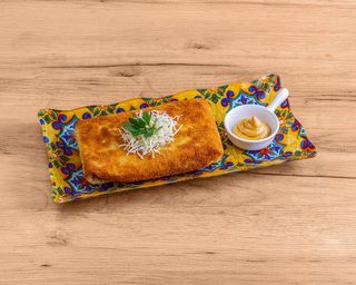 Taco de gambas empanado