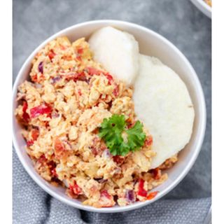 Fried yam & Egg Sauce