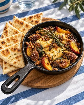 Feta zapiekana z figami, brzoskwiniami i miodem