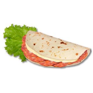 Piadina salame piccante, formaggio, melanzane sott'olio e insalata
