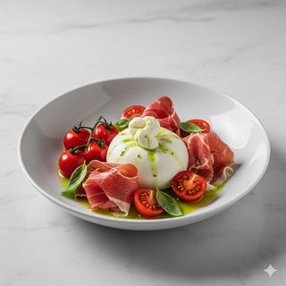 Burrata con crudo e pachino
