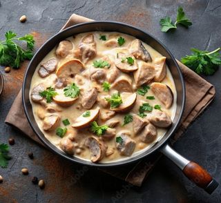 Pui cu smântână și ciuperci