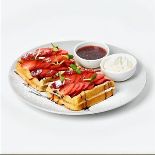 Бельгийские вафли с сезонными ягодами и фирменным кремом (380 г)