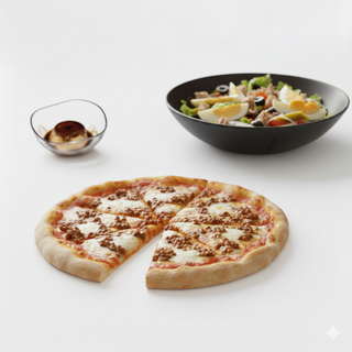 Pizza Bolognaise + Salade Niçoise + Crème Caramel