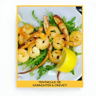 Tentacule de caracatiță & creveți în sos de vin alb