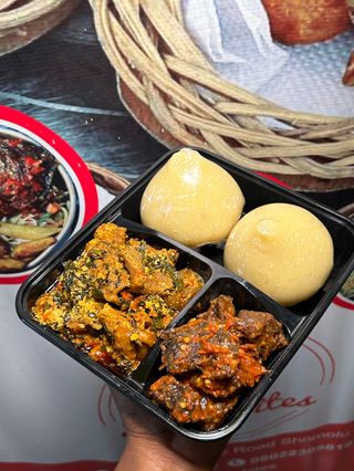 Eba , efo elegusi with beef 