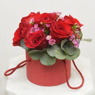 Cutie cu trandafiri rosu aprins