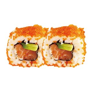 32. Uramaki Tobiko naranja, salmón, aguacate