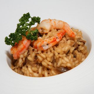 Risotto Con Gambas Y Salsa De Setas